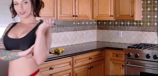  Busty tattooed MILF Ivy Lebelle caught her teen neighbor spying on her so she gave him the best sex ever.